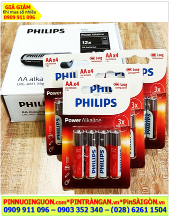 COMBO mua 01hộp 12vỉ 4viên (=48viên) Pin Philips LR6P4B/97 Power Alkaline AA 1.5v _Giá chỉ 445.000/Hộp
